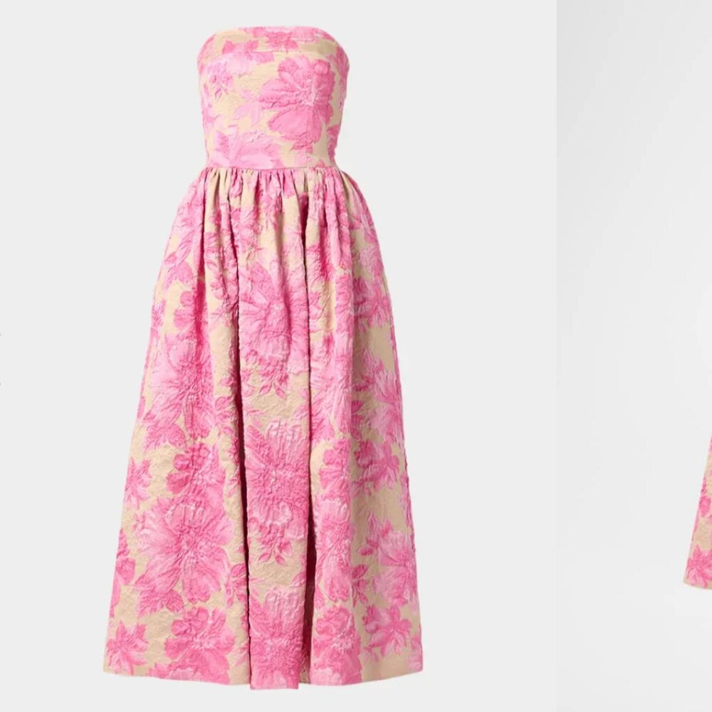 Shoshanna Dana Strapless Jacquard Midi Dress